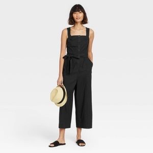 A New Day Black Linen Tie Jumpsuit